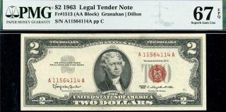 Hgr Saturday 1963 $2 Legal Tender (trophy 67epq Grade) Pmg Gem Unc 67epq