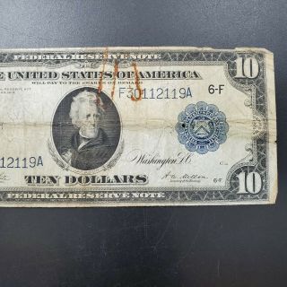 1914 $10 Blue Seal Large Size Federal Reserve Currency Note Bill CIRCULATED 2