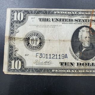 1914 $10 Blue Seal Large Size Federal Reserve Currency Note Bill CIRCULATED 3