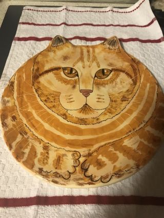 Cats By Nina Lyman Hand - Painted Persian Cat - Green Eyes - 13 " Round Platter