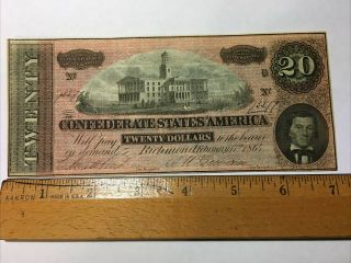 1864 Confederate States Of America Twenty Dollar Bank Note Richmond Exc