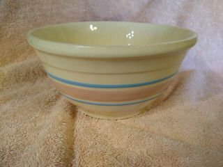Vintage Mccoy Pottery Mixing Bowl 8 " Cream W/pink And Blue Stripes Ovenware