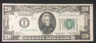 1928 $20 Xf Federal Reserve Note Chicago Fr 2050 - L S/n G07251598a