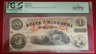 Obsolete Bank Note Missouri Defence Bond,  Jefferson City,  Mo.  Pcgs Unc 62 Ppq