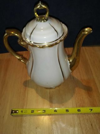 Vintage Edelstein Bavaria White With Gold Trim Porcelain Teapot