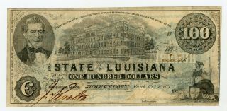 1863 Cr.  11 $100 The State Of Louisiana Note - Civil War Era