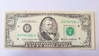 1985 $50 Fifty Dollar Bill,  Federal Reserve Note Serial D47767191a