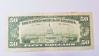 1985 $50 FIFTY DOLLAR BILL,  FEDERAL RESERVE NOTE SERIAL D47767191A 2