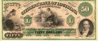 Louisiana Citizens Bank $50 Dollars Obsolete Currency Ca 1850 Cu