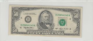 1993 (d) $50 Fifty Dollar Bill Federal Reserve Note Cleveland Old Currency Crisp