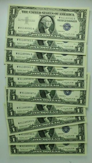 1957a Us $1 Silver Certificates - Consecutive Set Of 10 - M91189582a - M91189591a