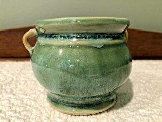 VINTAGE GREEN & BLUE,  HAND CRAFTED POTTERY VASE/PLANTER,  DECORATED WITH FROGS 3