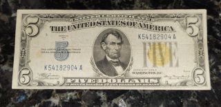 1934 Circulated Five Dollar $5 North Africa Silver Certificate