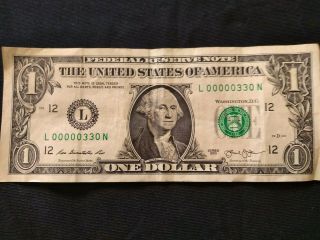 Fancy Serial Number 1 Dollar Bill - Series 2013 - Very Low Binary