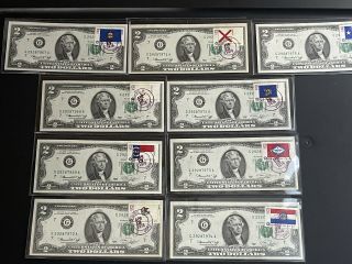 9 Consecutive Serial Uncirculated 1976 $2 Two Dollar Bill First Day Issue