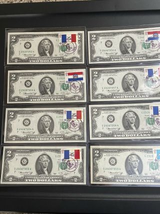 8 Consecutive Serial Uncirculated 1976 $2 Two Dollar Bill First Day Issue