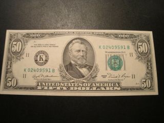 (1) $50.  00 Series 1981 (k) Federal Reserve Note Au Circulated Cond