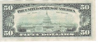 1993 (B) $50 Fifty Dollar Bill Federal Reserve Note York Vintage Money Old 2
