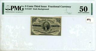 Fr - 1227 3rd Third Issue Fractional Currency 3c Cents Dark Background Pmg 50 Au 9