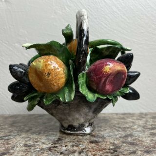 Capodimonte Vintage Nuova Italy Porcelain Fruit Basket 4” Oranges Grapes Apple