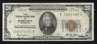 Us 20 Dollars - National Currency (frbn) 1929 - Minneapolis Fed - Fine,