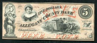 1861 $5 The Allegany County Bank Cumberland,  Md Obsolete About Unc (e)