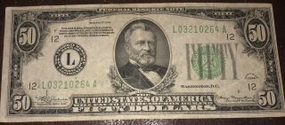 1934 Old $50 Bill Fifty Dollar Bill Frn California L03210264a