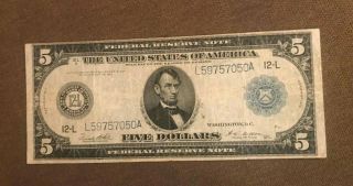 1914 Federal Reserve Note $5,  San Francisco District,  Fine
