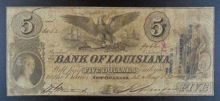 1862 Bank Of Louisiana $5 " Forced Issue " Banknote.