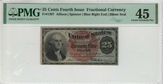 25 Cent Fourth Issue Postal Fractional Currency Note Fr.  1307 Pmg Choice Xf Ef 45