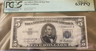 Fr.  1656 1953a $5 Silver Certificate Star Note Pcgs 63ppq