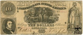 1861 U.  S.  $10 Note Confederate States Of America Richmond,  Virginia 1st Series