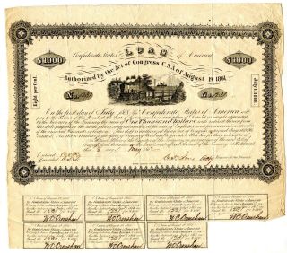 1862 $1000 Confederate Bond B - 53 Number Issued 1283