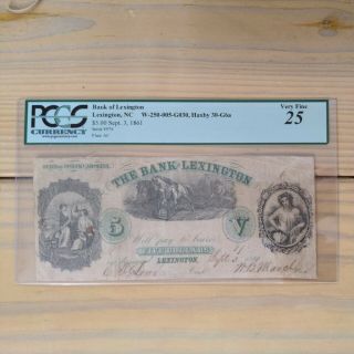 1861 5 Five Dollars Bank Of Lexington North Carolina Nc Pcgs 25