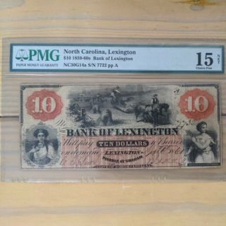 1860 10 Ten Dollars Bank Of Lexington At Graham Nc North Carolina Pmg 15