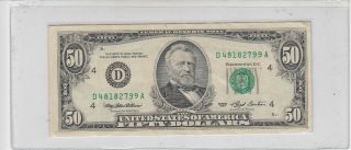1993 (d) $50 Fifty Dollar Bill Federal Reserve Note Cleveland Old Currency Money