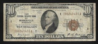Us 10 Dollars - National Currency (frbn) 1929 - Minneapolis Fed.  - Fine