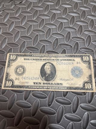 1913 Federal Reserve Note $10 Large Size Currency Ten Dollars
