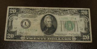 Series Of 1934 A $20 Twenty Dollar " Star " Federal Reserve Note - San Francisco