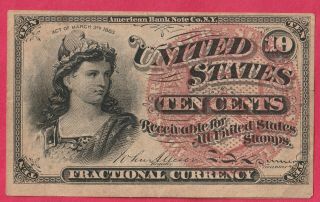 1863 United States 10 Cent Fractional Currency - 4th Issue Flat/ Crisp - Tear