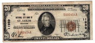 1929 Ty 1 $20 The National City Bank Of St.  Louis,  Missouri Ch 11989 F Y00007663