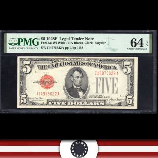 1928 - F $5 Legal Tender Note Red Seal Pmg 64 Epq Fr 1531wi I14975622a