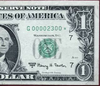 1963a $1 Bill Star Note Low 2 Digit Fancy Serial Number G 00002300 ⭐️ Crisp