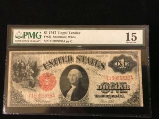 1917 $1 Red Seal Legal Tender Large Size Note Fr.  39 Certified Pmg Choice Fine