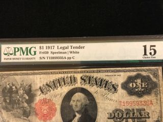 1917 $1 Red Seal Legal Tender Large Size Note Fr.  39 Certified PMG Choice Fine 2