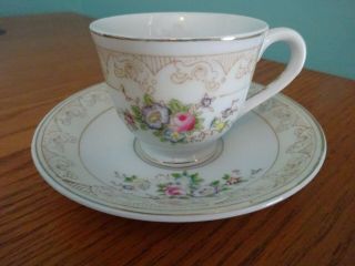 Vintage Occupied Japan Dematasse Tea Cup & Saucer Hand Painted Floral Design