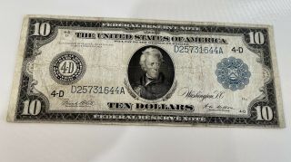 1914 Federal Reserve Note $10 Large Size Currency Ten Dollars Cleveland Ohio Nr