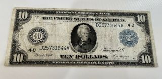 1914 Federal Reserve Note $10 Large Size Currency Ten Dollars Cleveland Ohio NR 2