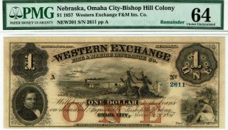 $1 Western Exchange,  Omaha City,  Nebraska.  Pmg 64 Choice Uncirculated.  Indians.