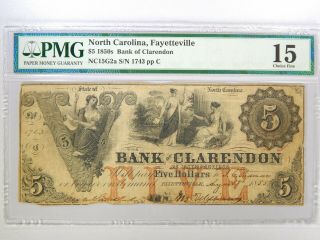 1850s Fayetteville,  North Carolina Bank of Clarendon $5 PMG Choice Fine 15 3